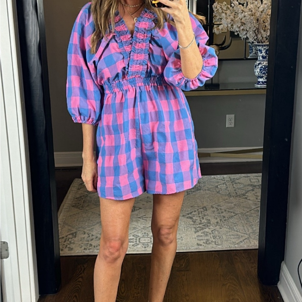 Stylish Pink and Blue Checkered Jumpsuit